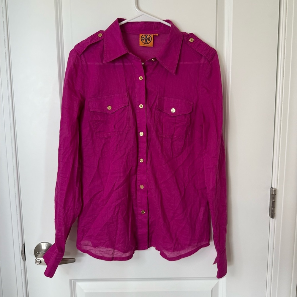 Tory Burch Magenta Shirt with Gold Accents
